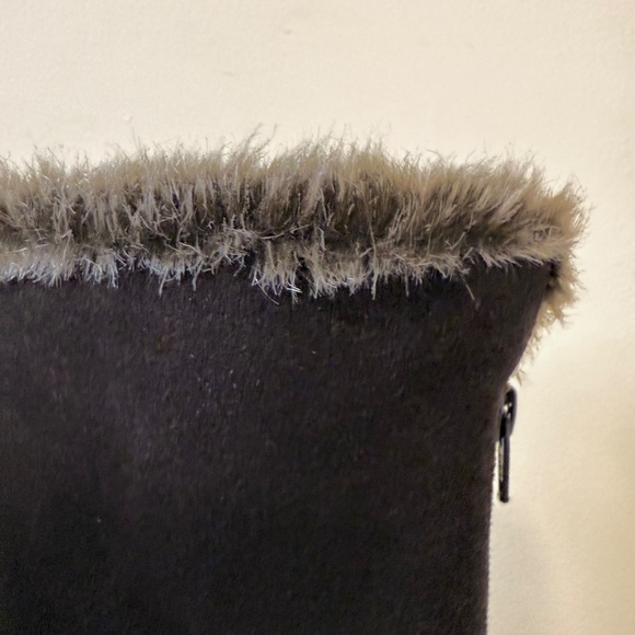 Sleek Deep Brown Suede Faux Fur Trim Boots - Picture 9 of 12